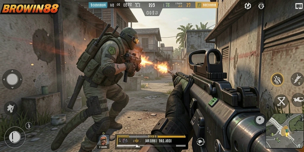 Screenshot gameplay BROWIN88 yang menampilkan aksi tembak-menembak yang seru.