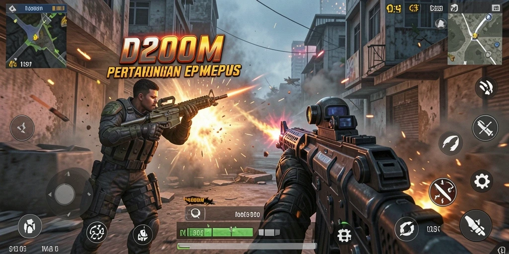 Tampilan gameplay menarik dari D200M dalam aksi pertempuran FPS.