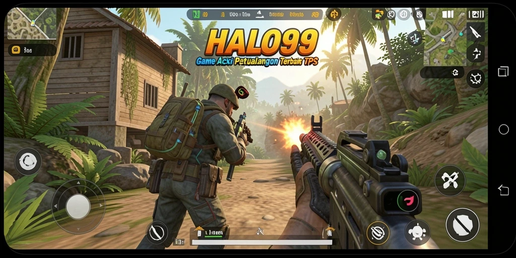Gameplay mendebarkan dari HALO99 dengan aksi tembak-menembak yang intens.