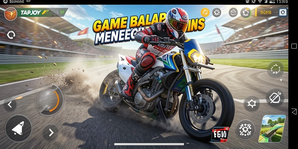 Tangkapan layar gameplay TAPJOY yang menunjukkan aksi balap mendebarkan.